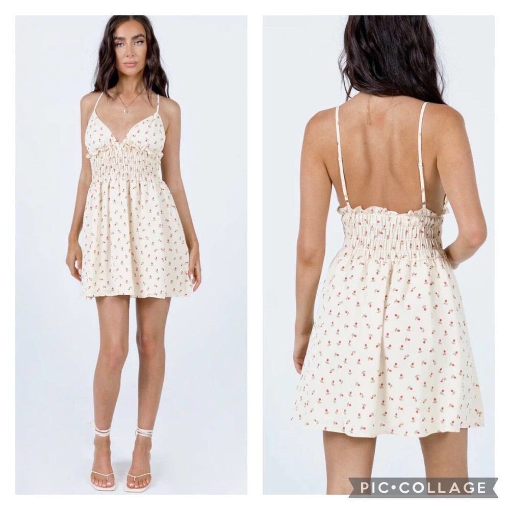 Princess Polly Roza Mini Dress Beige Floral Size 8